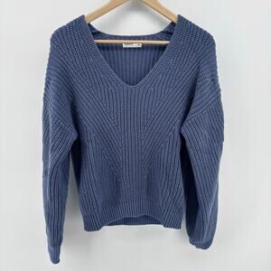 Sonoma Blue Chunky Knit V-neck Sweater Small Light Academia Cozy Minimalist